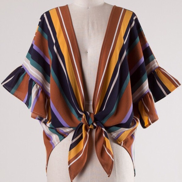 ❗️One Left❗️NWT Short Sleeve Stripe Cardigan - Picture 3 of 7